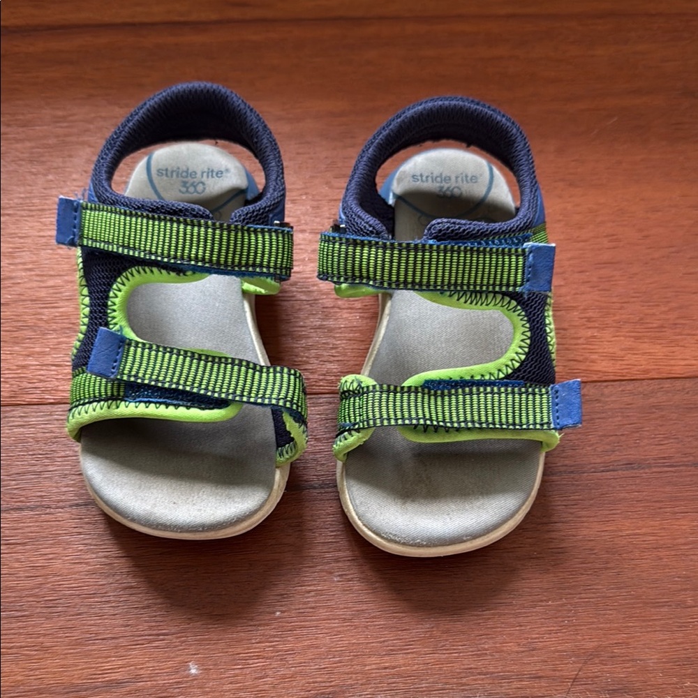 Stride Rite Blue and Green Sporty Sandals with Velcro Straps